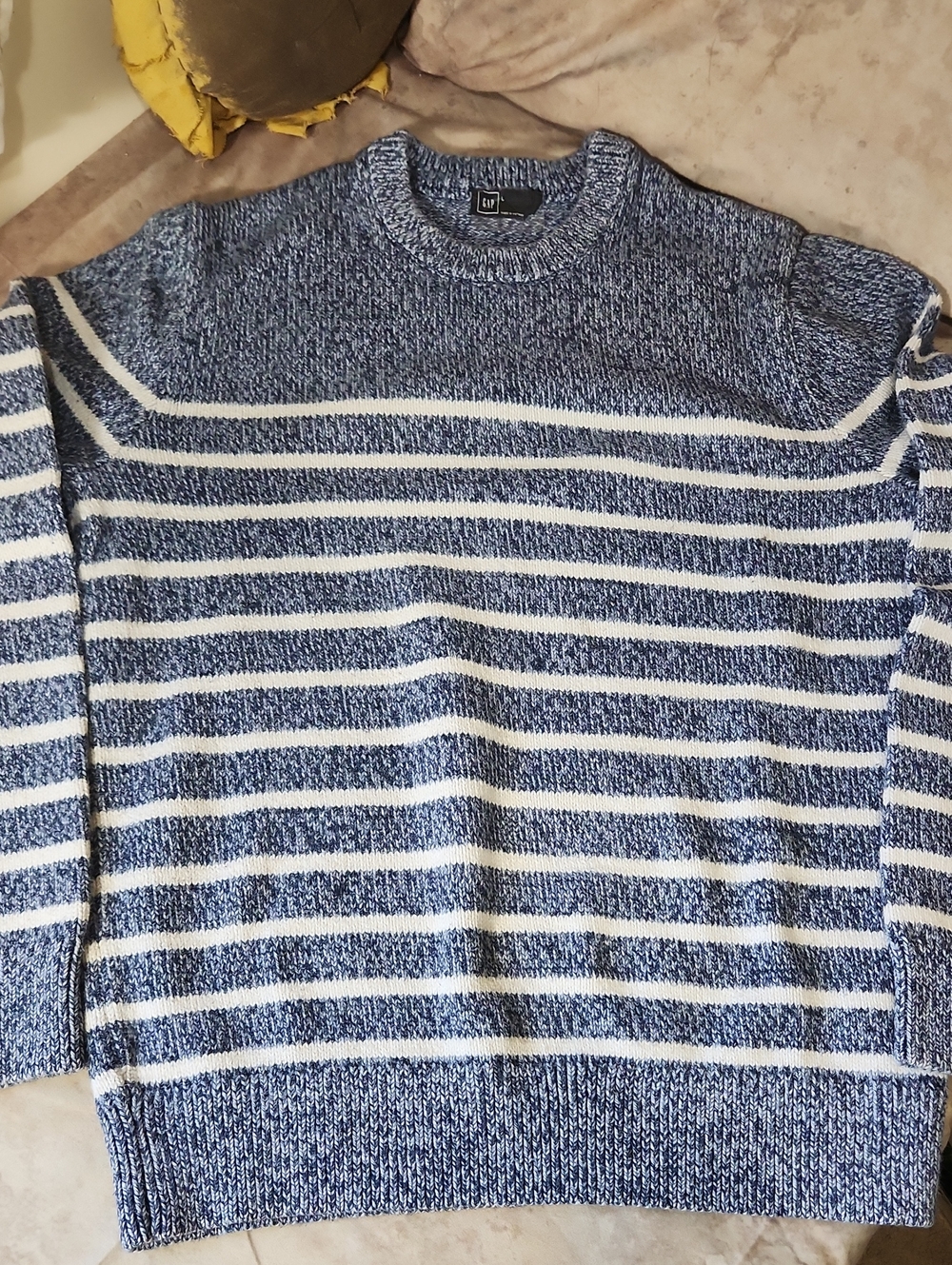GAP Blue and White Striped Crewneck Sweater